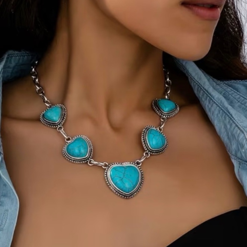 Western Necklace Turquoise Heart Necklace Cowboy Style Southwestern Cowgirl